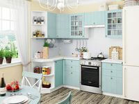 Небольшая угловая кухня в голубом и белом цвете Саратов